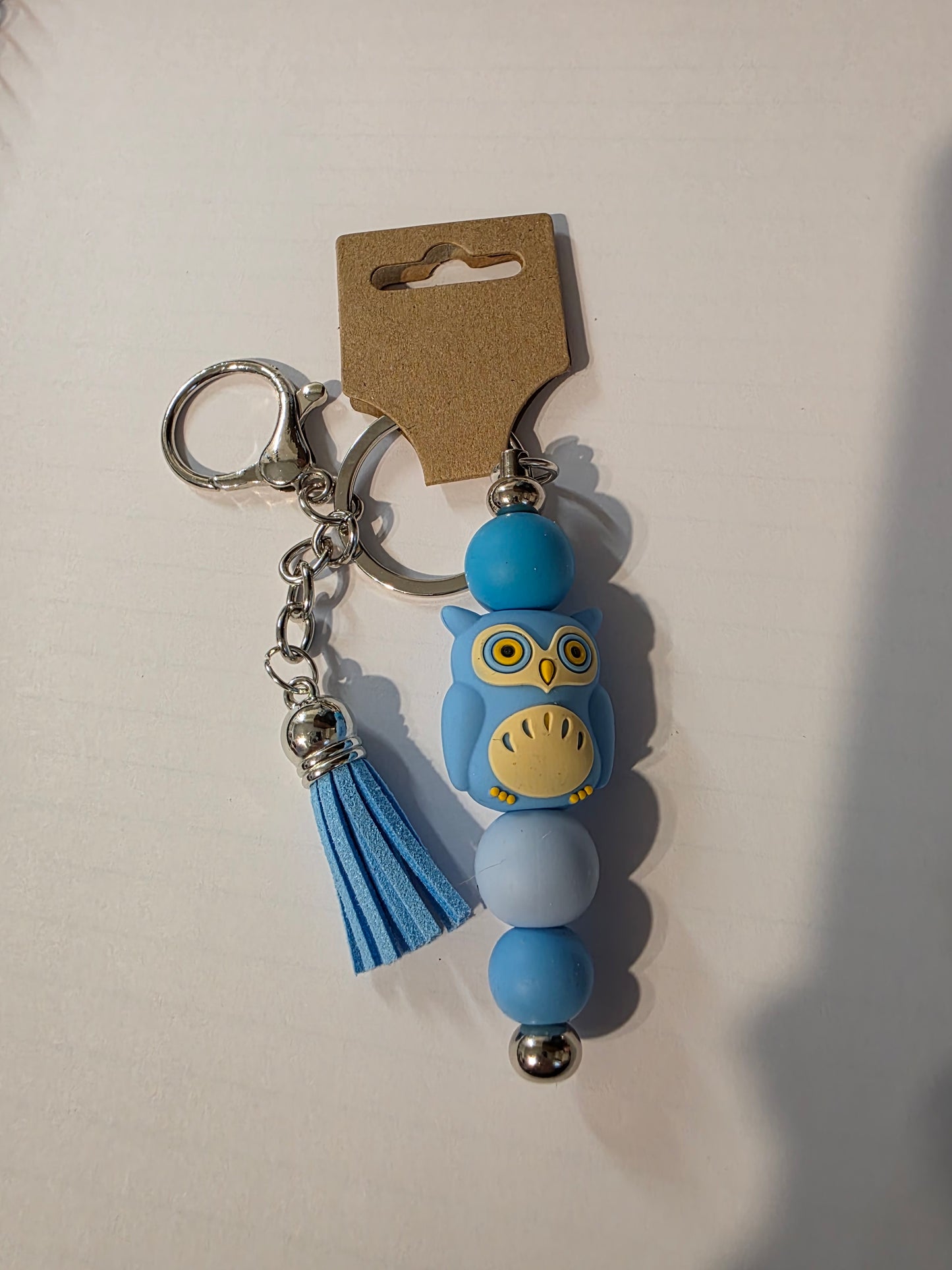Blue Owl Beaded Keychain