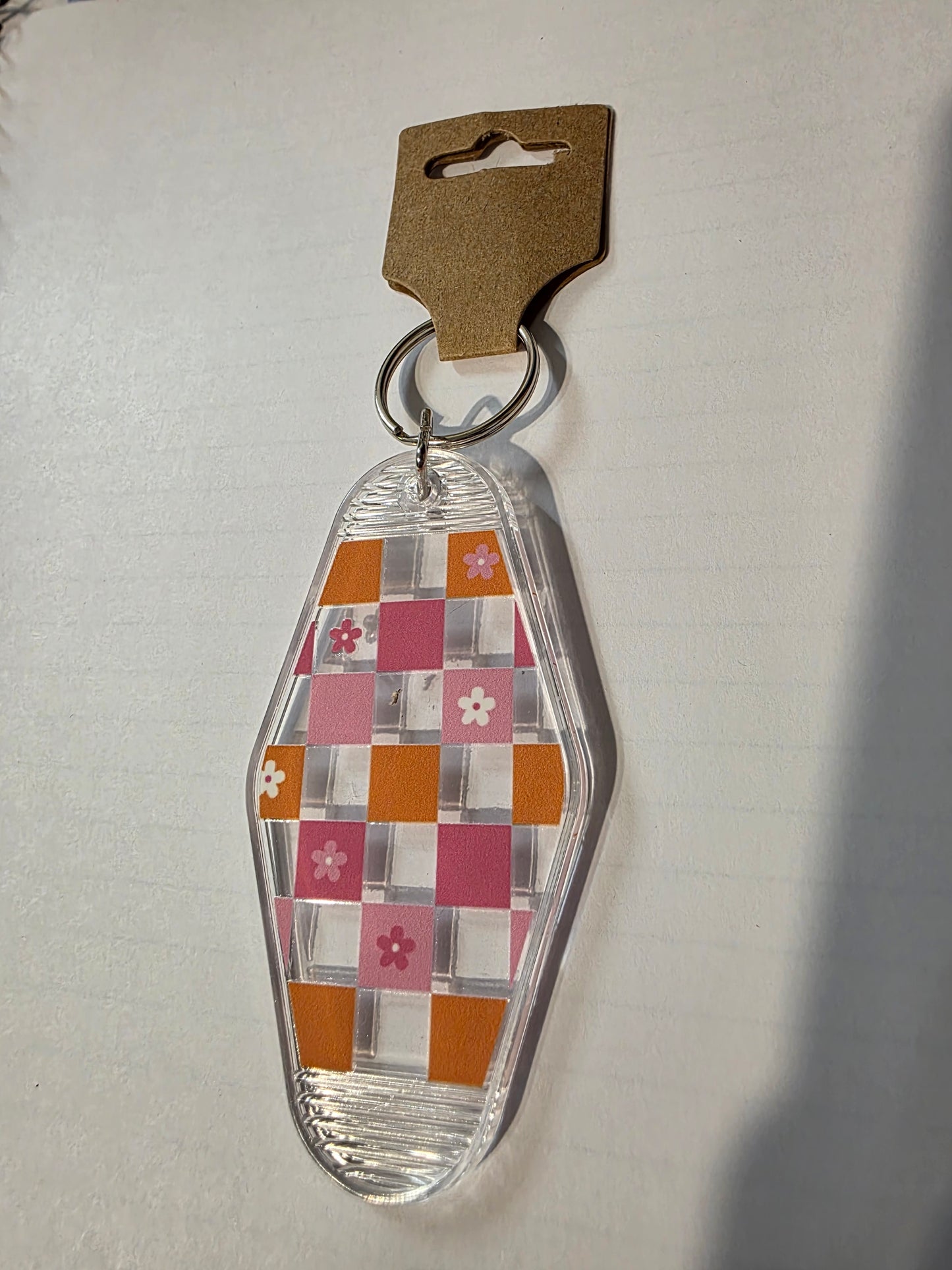 Checkered Pink Flower Keychain