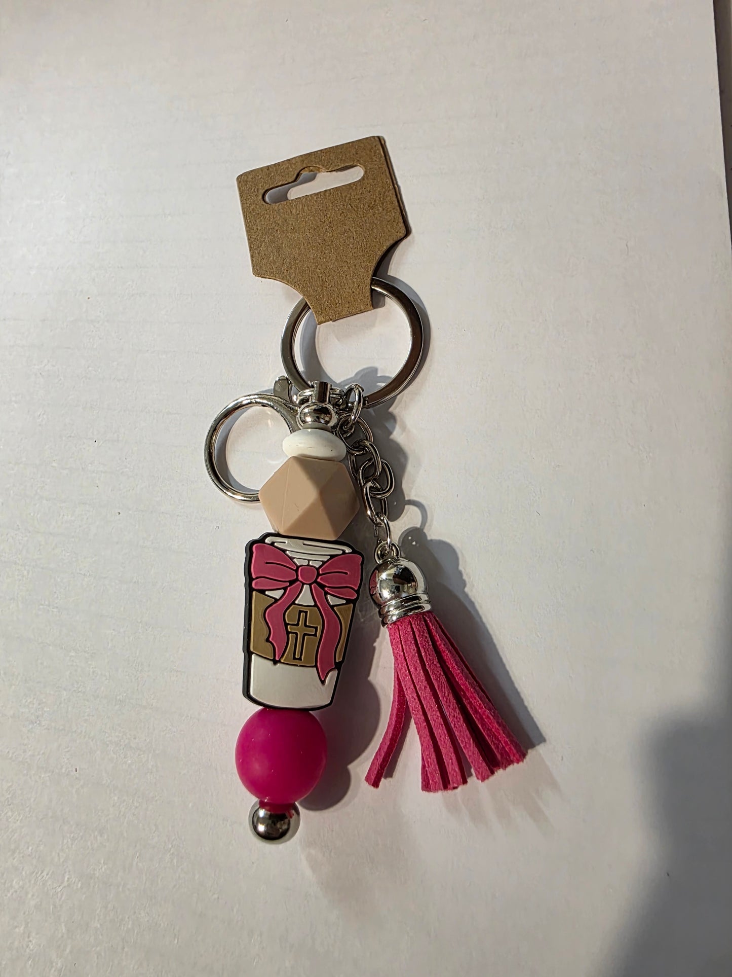 Coffee Cup Beaded Keychain