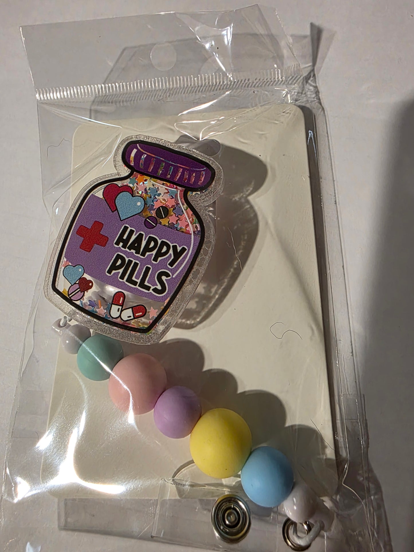 Happy Pills Beaded Badge Reel