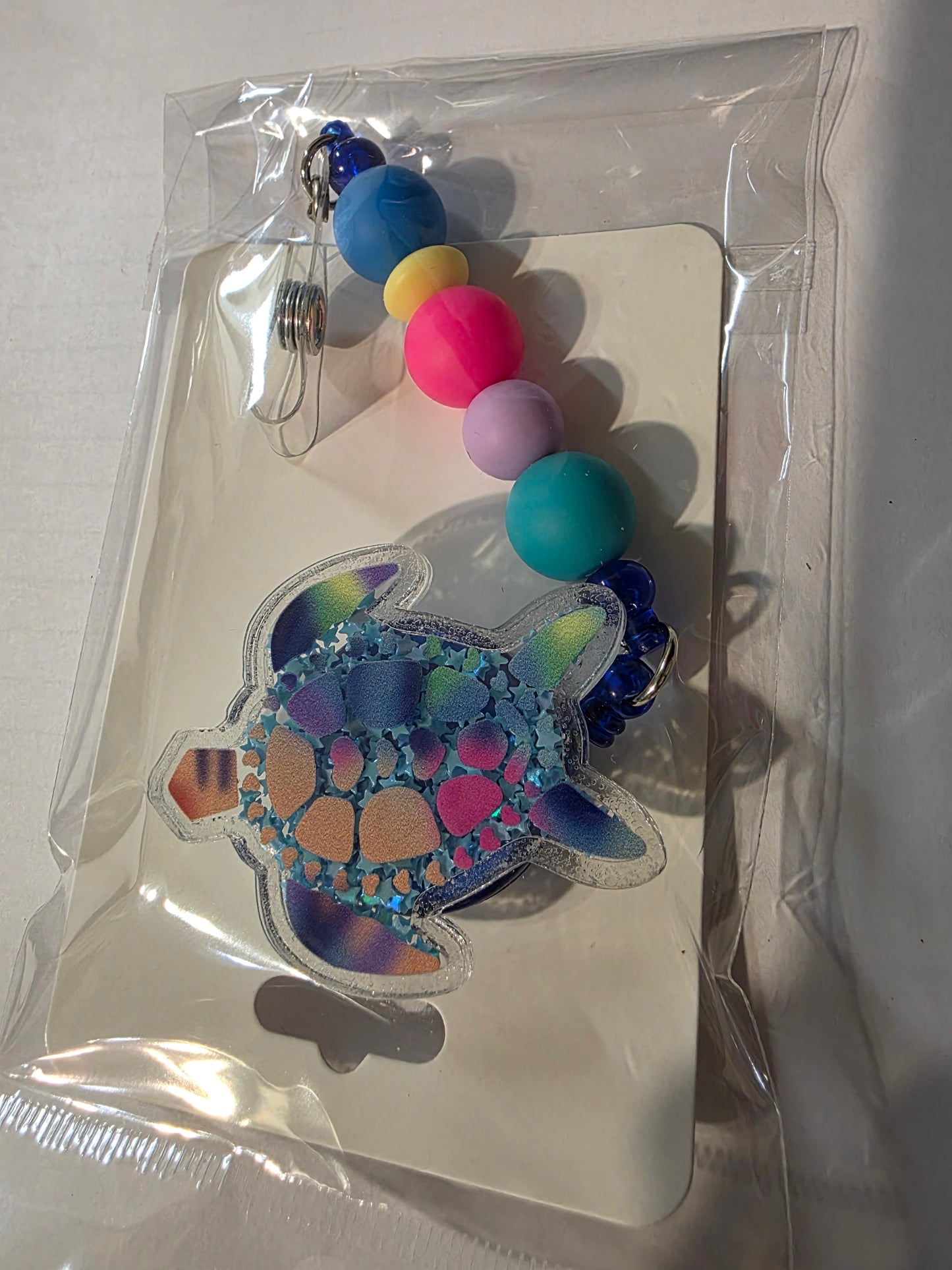 Rainbow Turtle Shaker Badge Reel