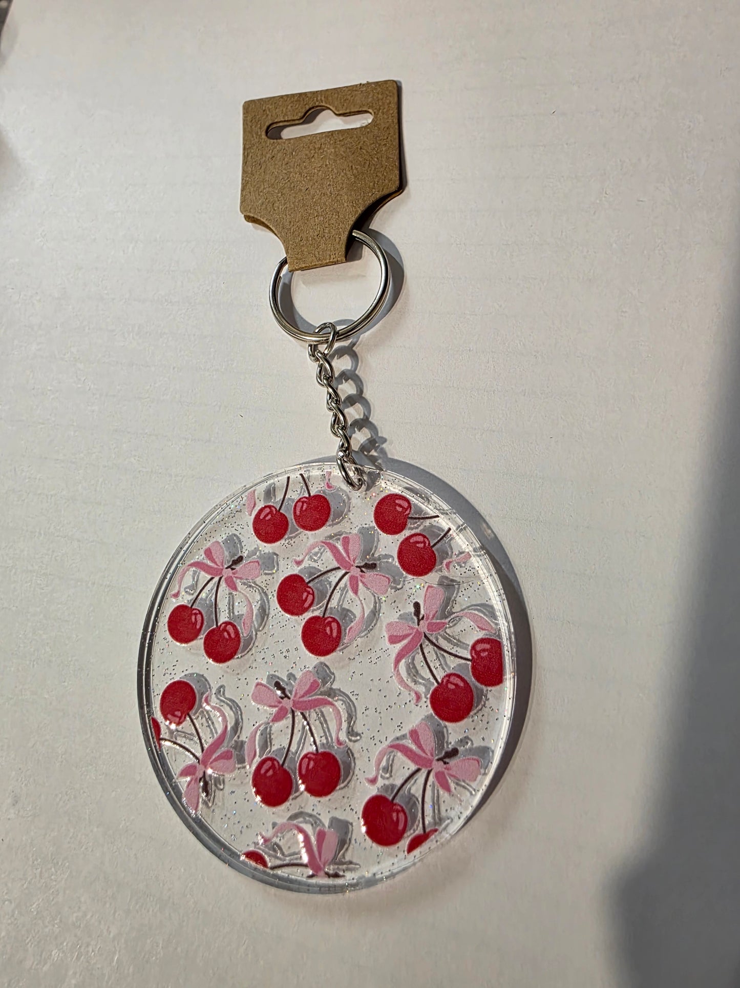 Cherry & Bow Round Keychain