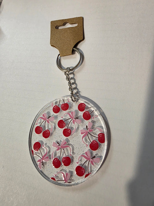 Cherry & Bow Round Keychain