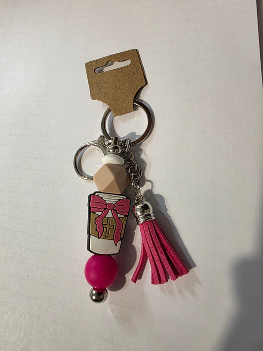 Coffee Cup Beaded Keychain