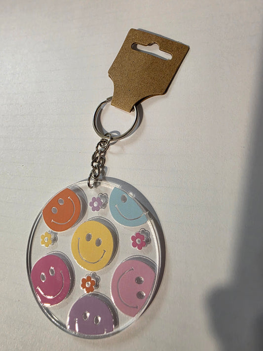 Colorful Smiley Face Round Keychain