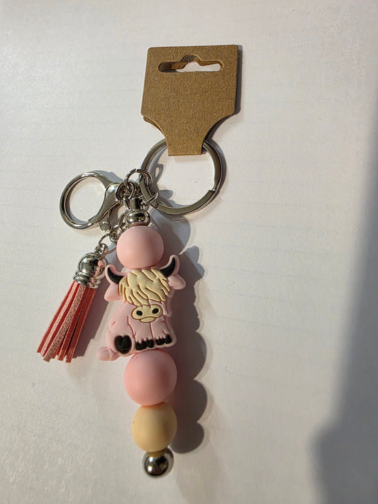 Pink Cow Beaded Keychain