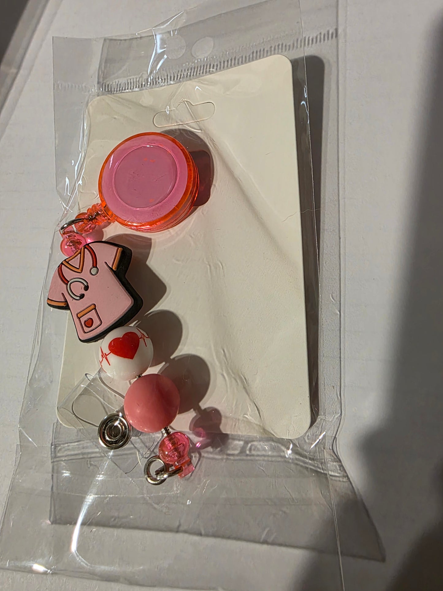 Pink Scrub Beaded Badge Reel
