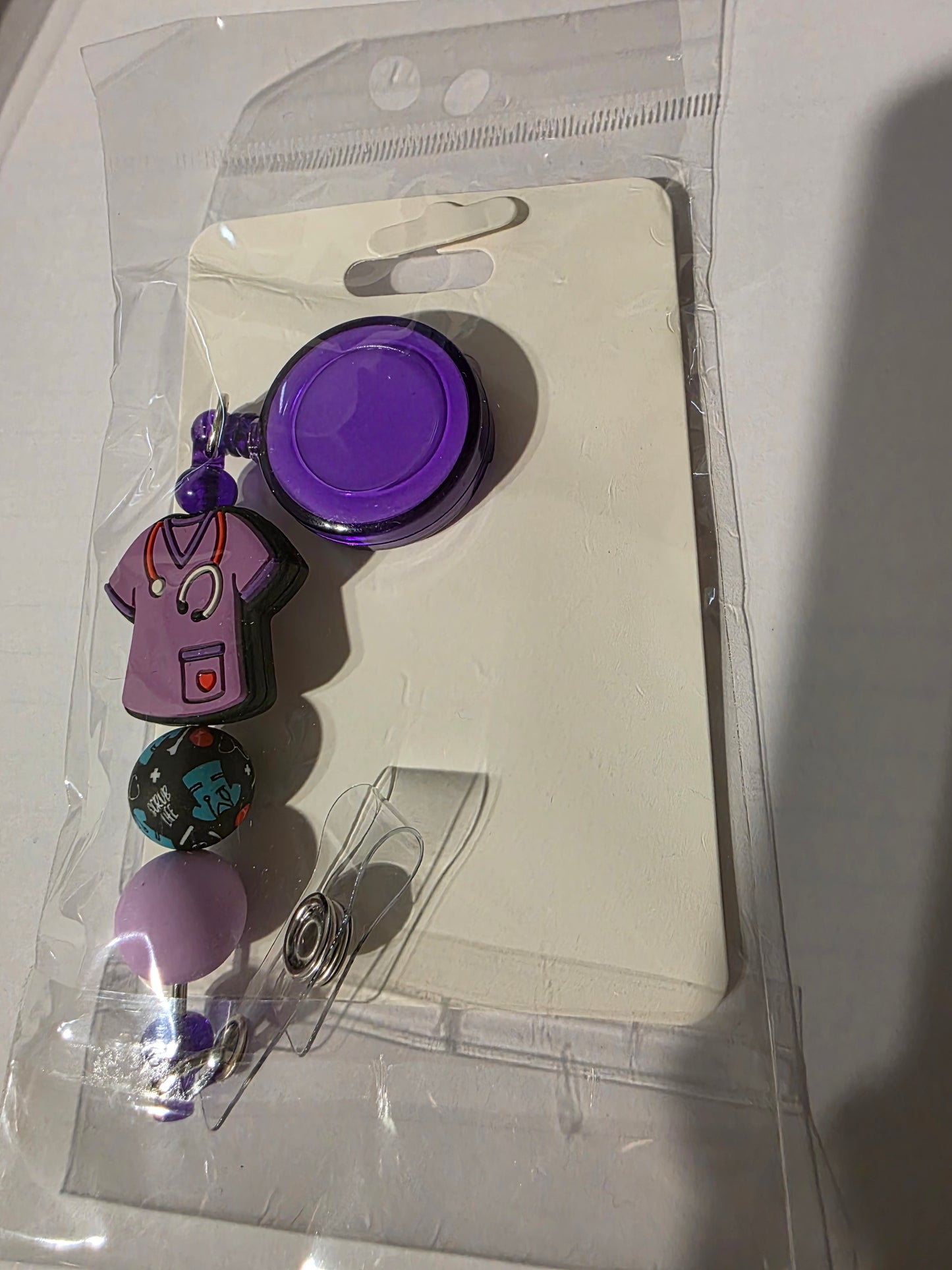 Purple Scrub Beaded Badge Reel