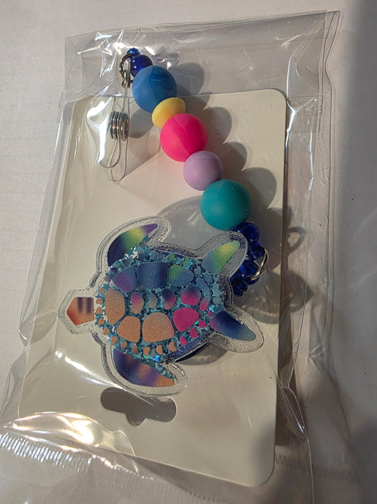 Rainbow Turtle Shaker Badge Reel