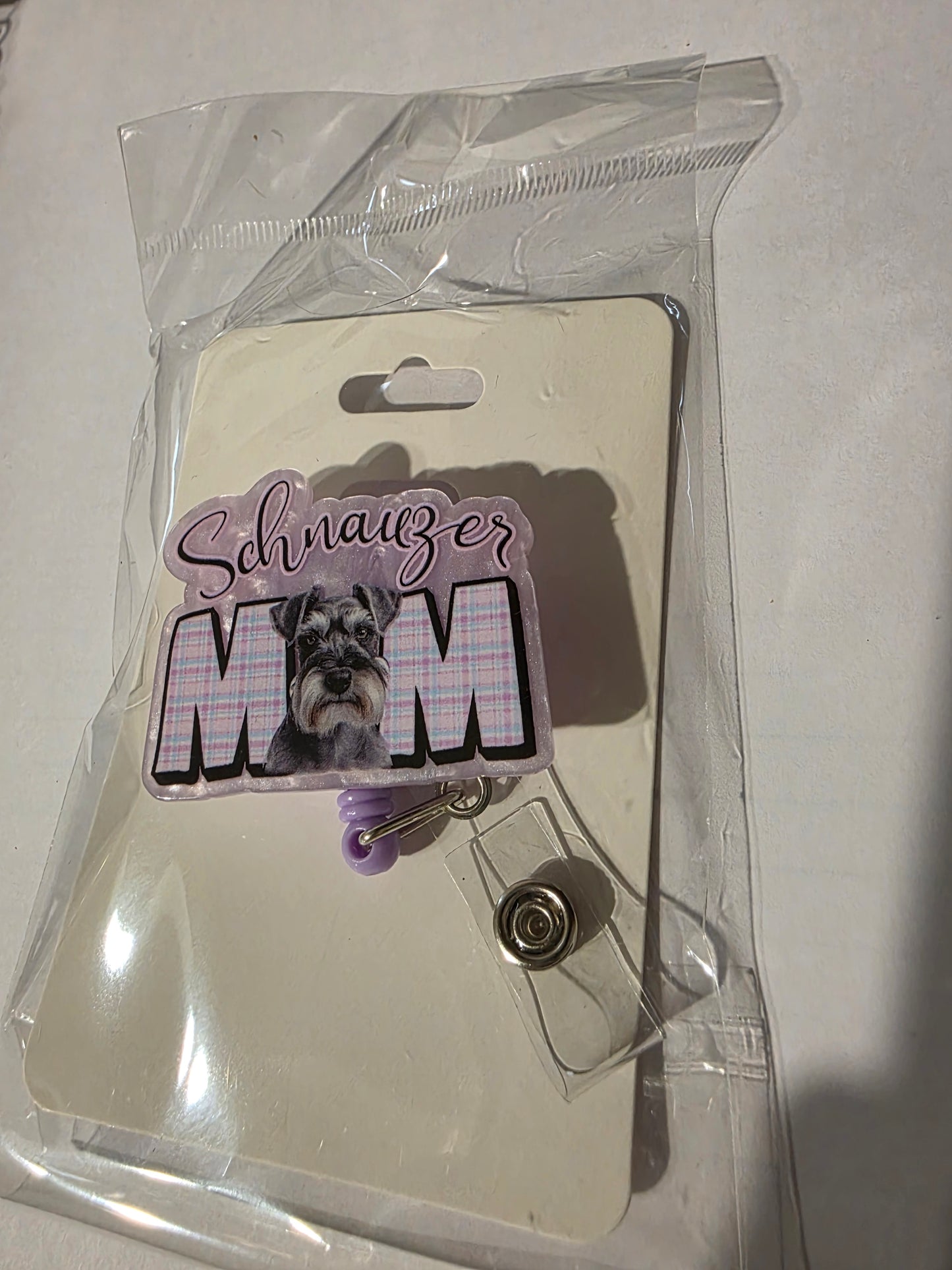 Schnauzer Mom Badge Reel