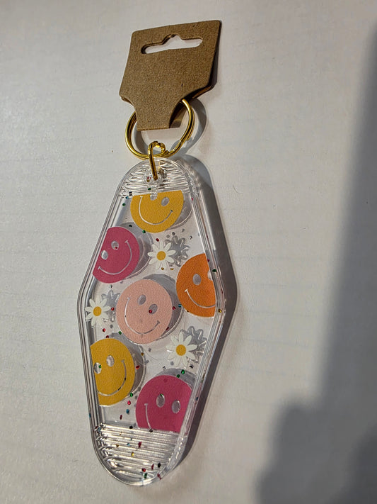 Smiley Face & Flowers Keychain