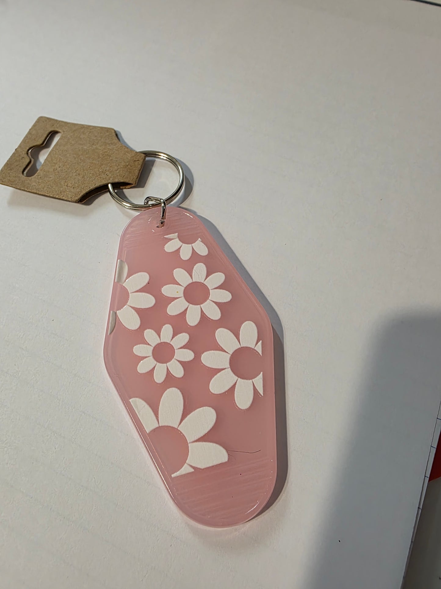 White Flowers (Pink) Keychain