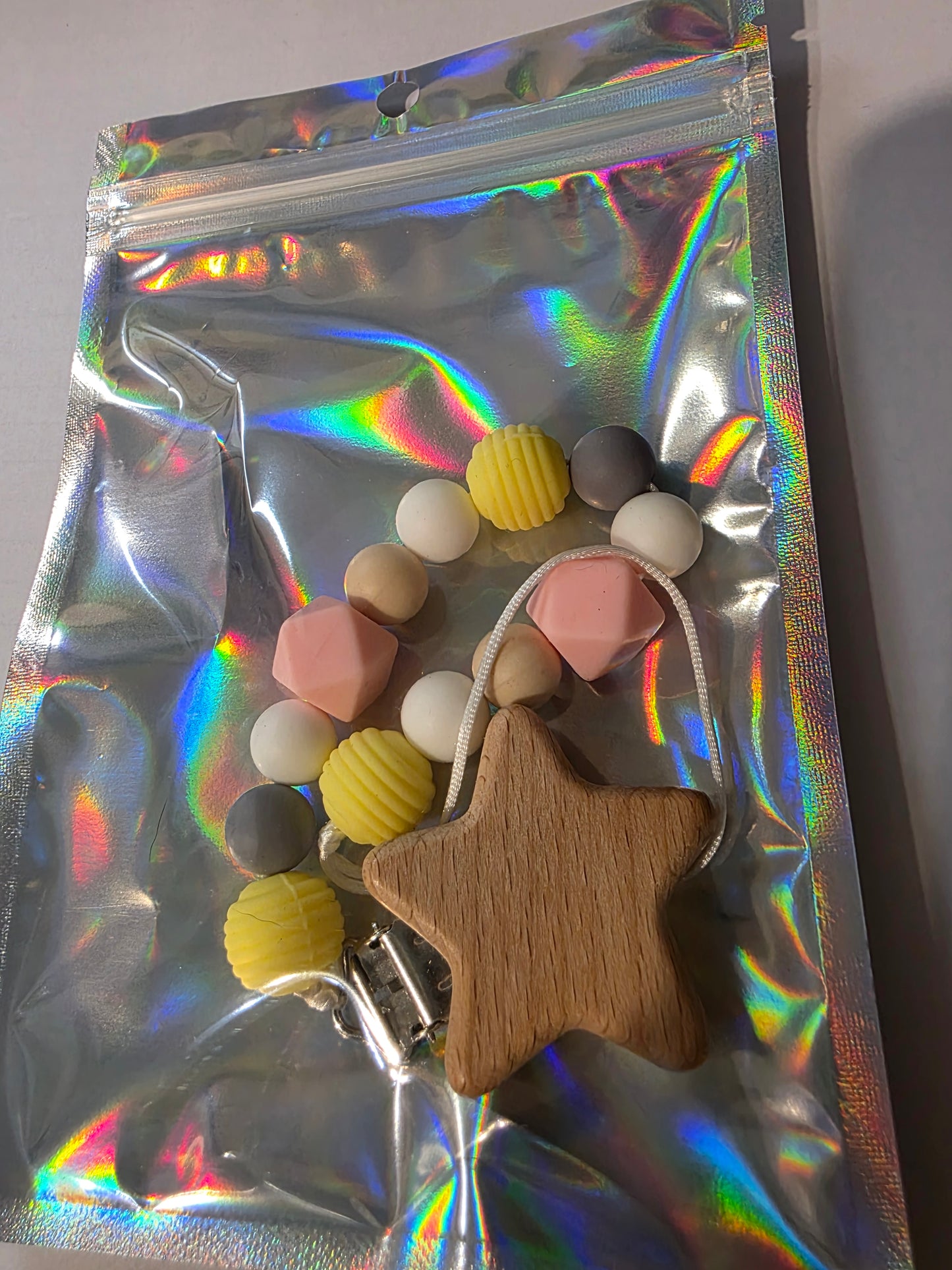Yellow & Pink Star Pacifier Clip